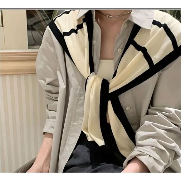 Wool blend Preppy Striped Knitted Shawl Elegant Warm Wrap Long S… - Picture 1 of 7